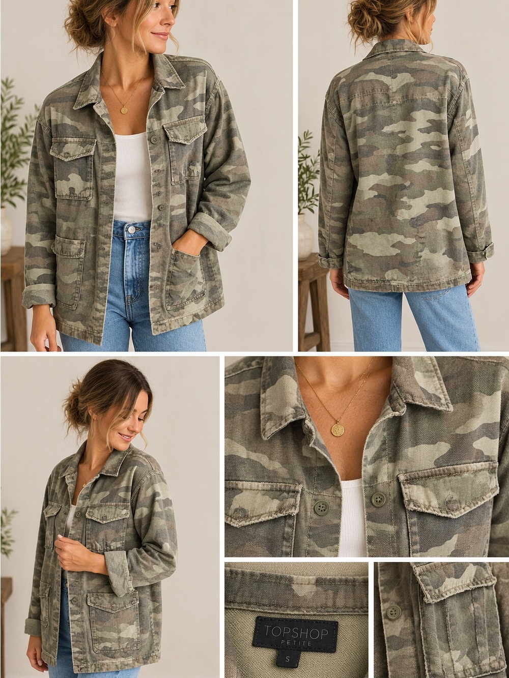 Topshop Olive Green Camo Utility Jacket